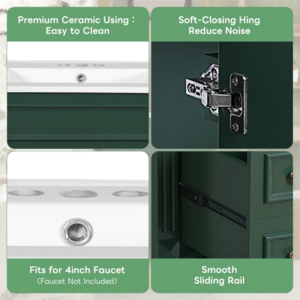 24" Bathroom Vanity with Ceramic Sink, Small Bathroom Vanity Cabinet with 2 Drawers, Adjustable Shelf, Soft-Close Door, Green