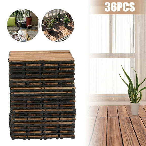 Toolven Durable Carpet Floor Tiles with Natural Wood Slats and PE Clips for Home, Sauna, or Outdoor Spaces