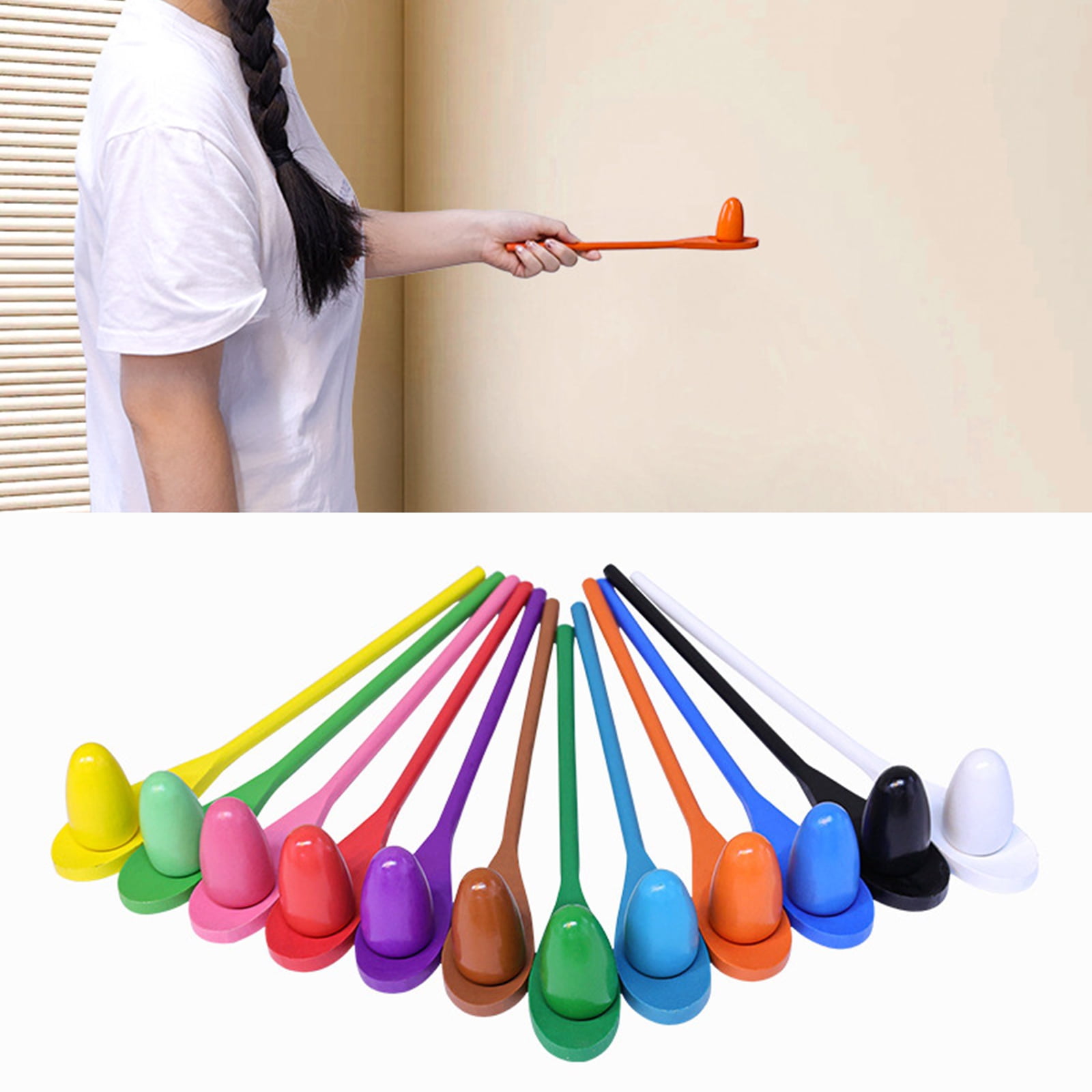 12Pieces Eggs Spoon Race Game Toy for Outdoor Easter Hunting Parties Kids Group Coordination Activity Supply Toy