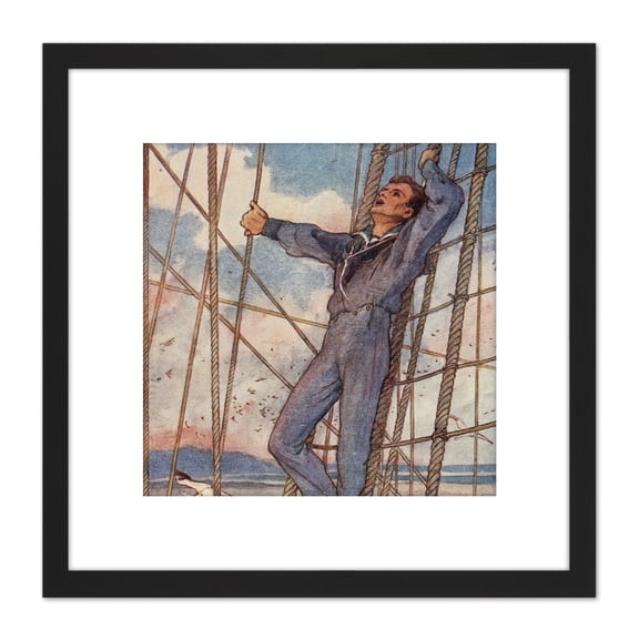 Woodward Sailor Rigging Pinafore Gilbert Frontispiece 8X8 Inch Square Wooden Framed Wall Art Print Picture with Mount