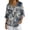 Blue Floral Patchwork, variant on 3/4 Sleeve Shirt Top for Outdoor Vacation, Moon Blossom Print Button Down Button Front Imitation Linen-Like Blouse Casual, Size Medium