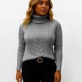 thumbnail image 4 of Turtleneck Women Long Sleeve Cable Knit Sweaters Pullover Lightweight Sweater Gray M, 4 of 6
