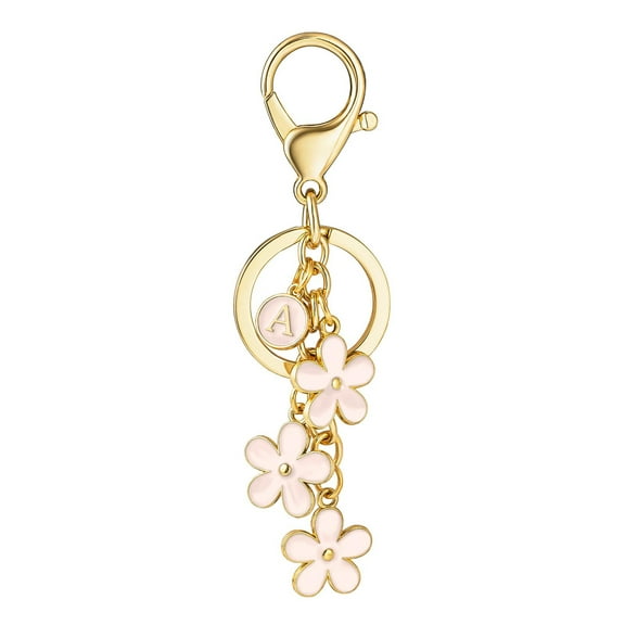 Soda Candy Initial Keychain Flower Keyring for Key Cute Letter Bag Charms for Handbag Backpack, Pink, A