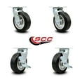 thumbnail image 2 of 6 Inch Rubber on Aluminum Swivel Caster Set with Roller Bearing 2 Brake SCC, 2 of 2