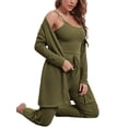 thumbnail image 3 of Coduop Women 3 Piece Pajama Set Long Sleeve Loungewear Set Sleepwear Nightwear,with Cami Top, 3 of 8