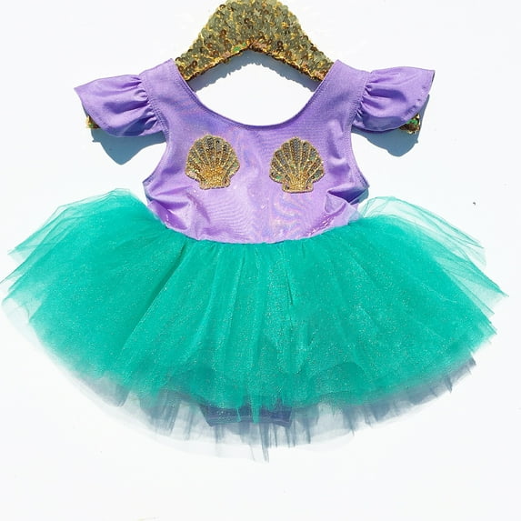 Sedceaty Baby Girls Summer Romper, Short Sleeve Round Neck Shell Printed Dress Jumpsuit, Multi-Layer Mesh One-piece TuTu Romper