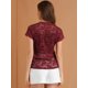 thumbnail image 5 of Top de encaje floral transparente Allegra K para mujer Con mangas cortas y dobladillo curvo S, 5 of 6
