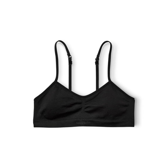 Happy Nation Girls Seamless Ruched Sports Bra, Pure Black Medium