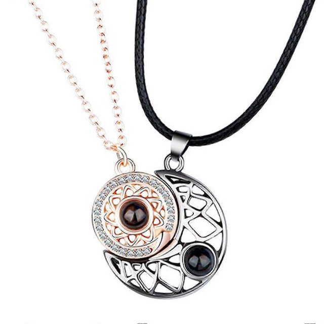 2pcs Nano-micro Technology Magnetic Couple Necklaces Gift 100 Languages I Love You Projection Necklaces For Anniversary