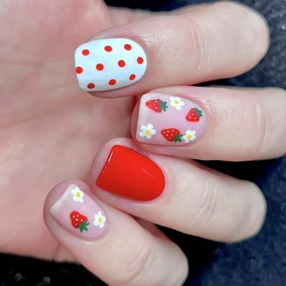 Square Press on Nail Glossy Designs Fake Nail Stick on Nail in 12 Sizes,24Pcs French Nail Tips for DIY Nail Art Decors