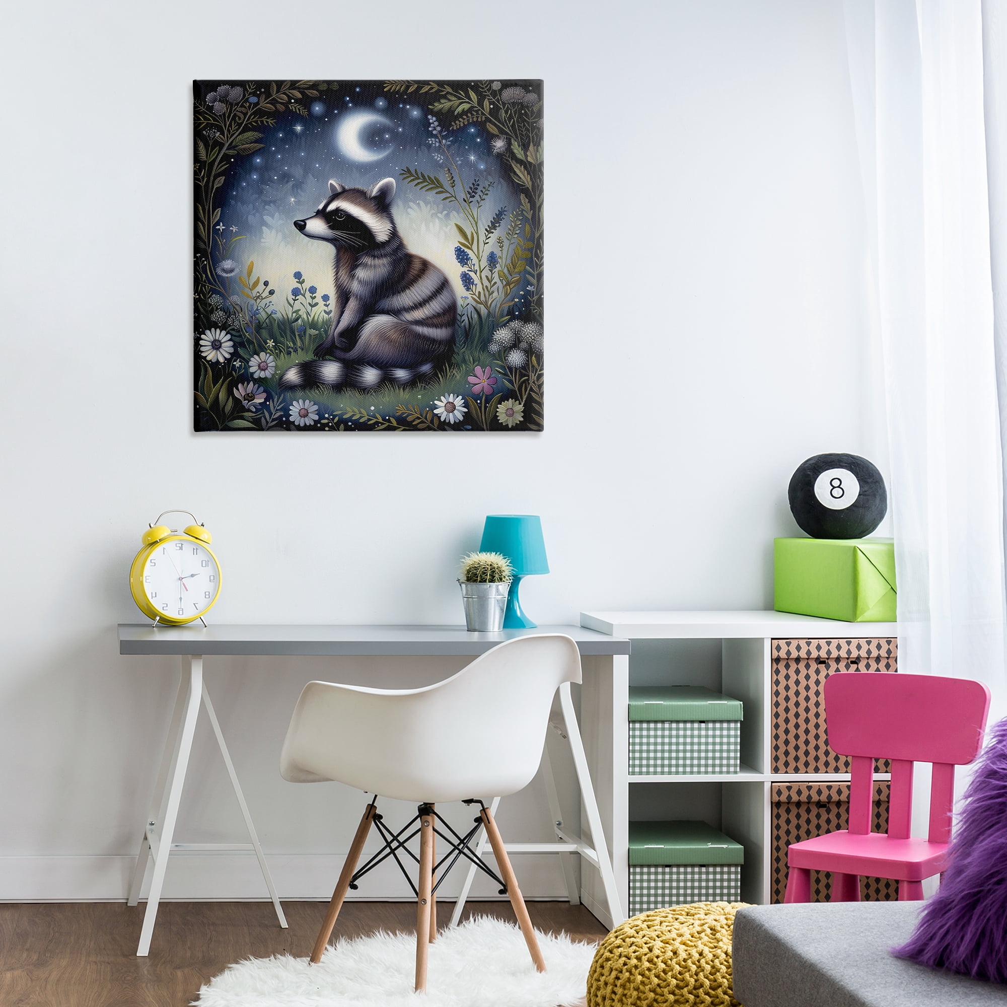 Stupell Industries Raccoon Under Night Forest Animals Painting Wrapped Canvas Art Print Wall Art, 30 x 30