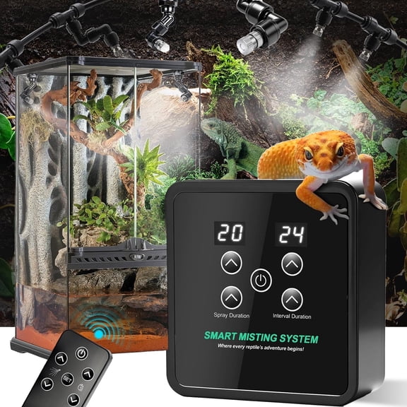 Automatic Reptile Fogger, Reptile Mister Humidifier with Timer, Reptile Mister System with 360° Nozzles, Auto Misting for Terrariums,Terrariums Humidifiers for Chameleon/Lizard/Snake/Turtle/Frog