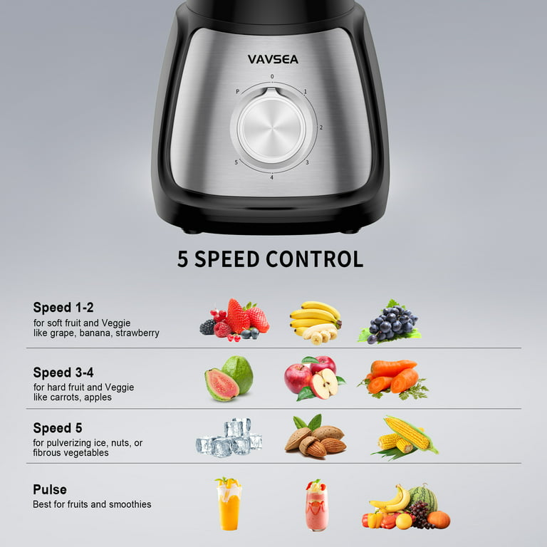 VAVSEA 1000W Countertop Blender for Shake and Smoothies, with 51oz Glass Jar  & 20oz Travel Cup, 5 Speed Multifunctional Blenders for Kitchen Ice Crush  Fruit Protein Drinks Vegetable, Silver 