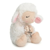 Blessed Plush Lamb 8.5 inches with Rosary Set for First Communion, Christening, Baby Baptism Gifts for Girl, Baptism Gifts for Boys from Parents, Grandparents, Godparents