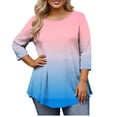 thumbnail image 1 of T-Shirt pour Femmes Coupe Ample Décontractée Manches 3/4 Col Rond Imprimé Grande Taille avec Motif Dégradé pour Usage Quotidien, 1 of 6