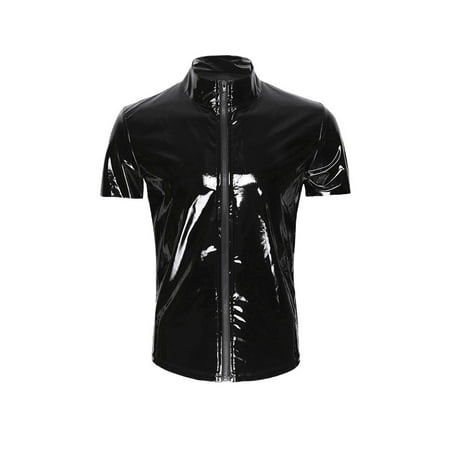 

Unisex Club Stage Costumes Set Imitation Leather Shirt for the Show Size XL Black