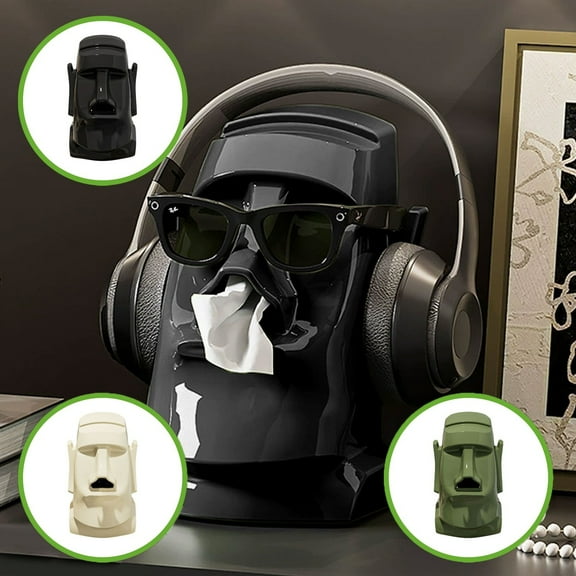 Hulucky Multi-Function Tissue Box Holder with Headphone Stand and Sunglasses Rack, Built-in Spring Dispenser, Large Capacity Desktop Organizer for Storage/Organization(Black)