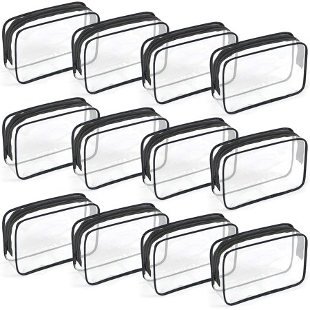 12 PCS Clear Toiletry Bag for Women Men  Transparent Cosmetic Bag for Travel Makeup OrganizerPouch - Black Medium