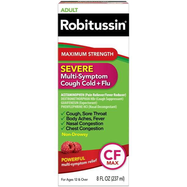 Robitussin Adult Maximum Strength Severe Multi-Symptom Cough Cold+Flu Liquid, 8 fl oz