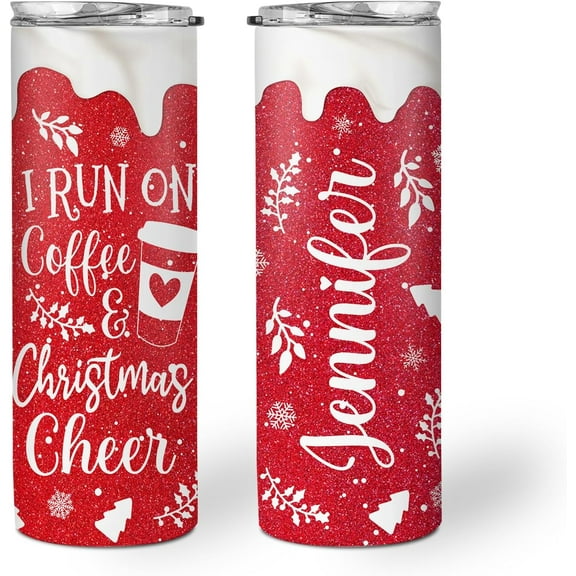 Personalized Christmas Skinny Tumbler - Merry Christmas Themed Tumbler - Funny Santa Travel Cup - Holiday Xmas Gifts for Friends, Women, Men - Custom Name 20oz Stainless Steel Tumbler