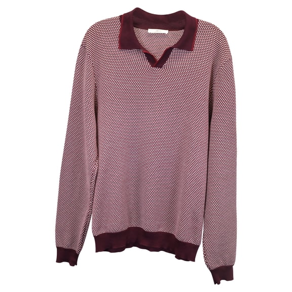 Pre-Owned Mr P. Slim-Fit Honeycomb-Knit Polo Long-Sleeve Shirt in Red Cotton