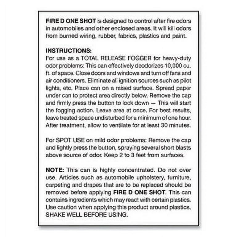 Fire D One Shot Aerosol, 5 oz Aerosol Spray, 12/Carton Fire D One Shot Aerosol, 5 oz Aerosol Spray, 12/Carton
