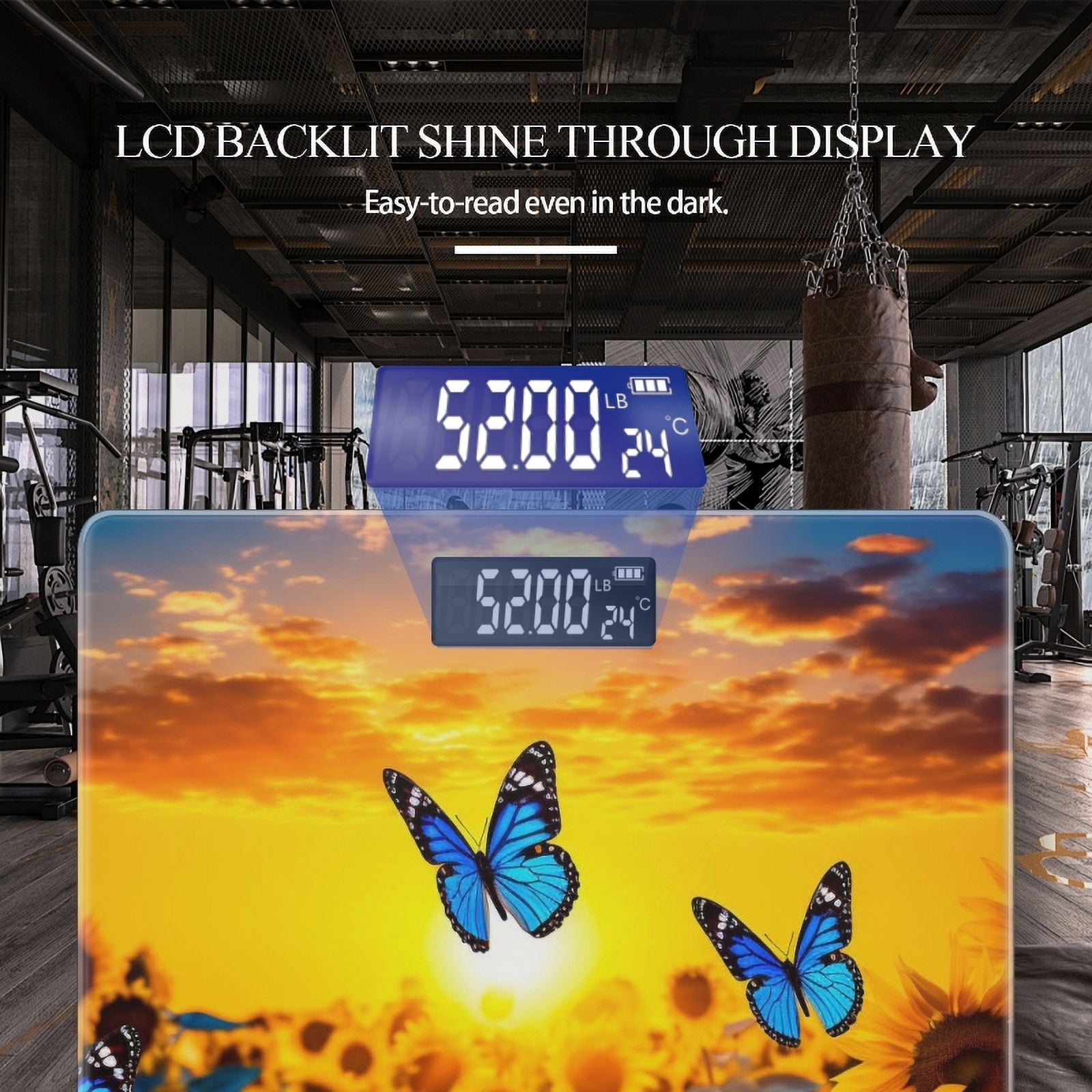 High Precision Body Weight Scale Smart Bathroom Scales with Large LCD Display(400lbs),Decorative for Bedroom-Beautiful Blue Butterflies Flying Among The Flowers