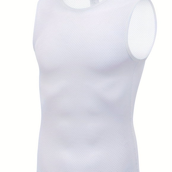 QJUHUNG Haut de Base de Cyclisme Sans Manches pour Hommes - Séchage Rapide, Haute Extensibilité, Respirant, Maille Contrastante, Col Ras du Cou, Tissu Polyester Ajusté à la Peau, Lavage à la Main Seulement, Idéal pour le Printemps/été Cycl