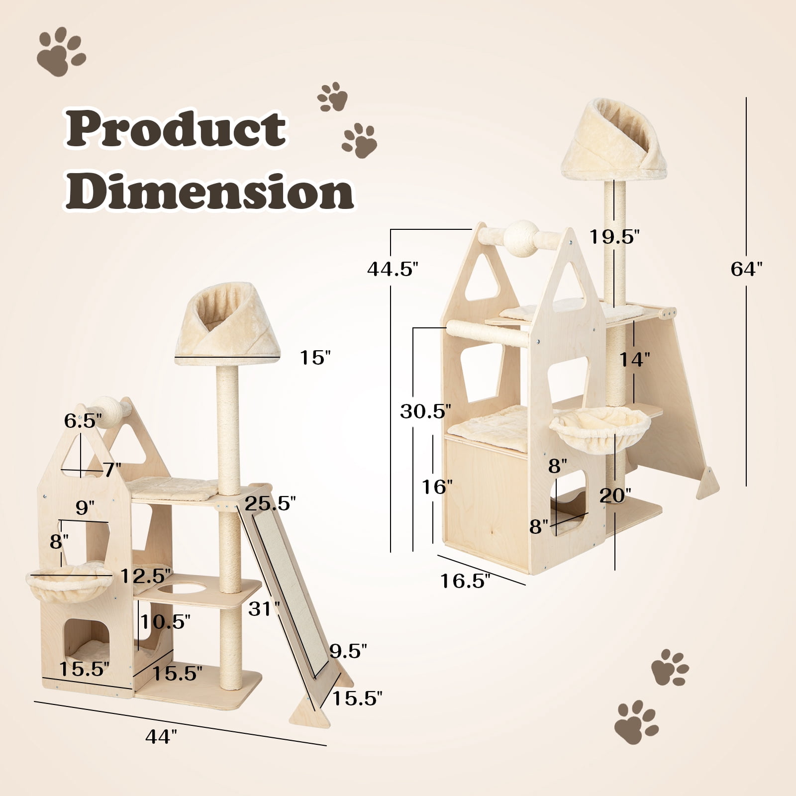 Infans 52" Tall Cat Tree w/ Scratching Post Ball & Board Plush Condo Padded Perch