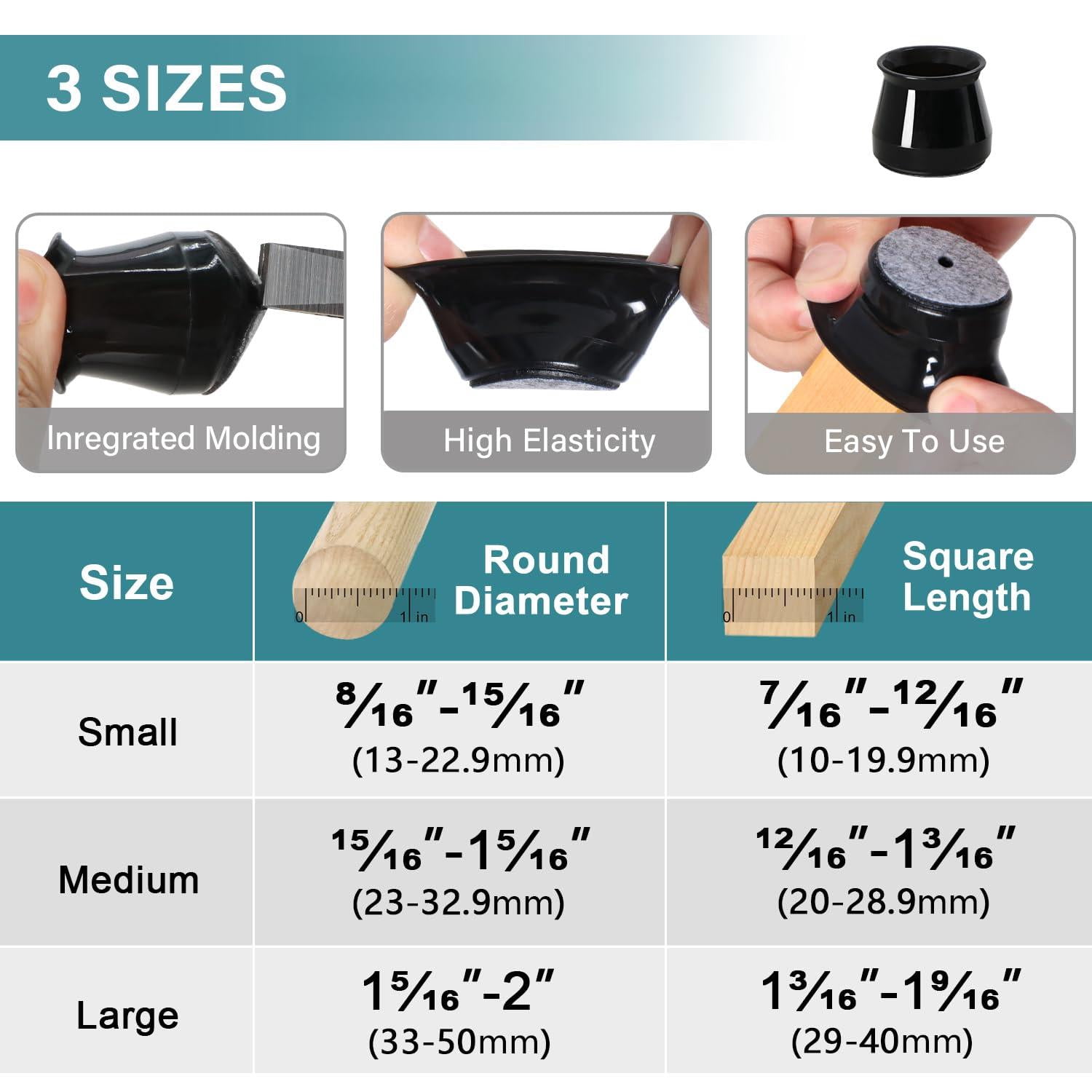 24 Chair Leg Floor Protectors Round  Silicone Felt Furniture Pads Caps Covers For Hardwood Floors (fit 1-5/16" To 2")