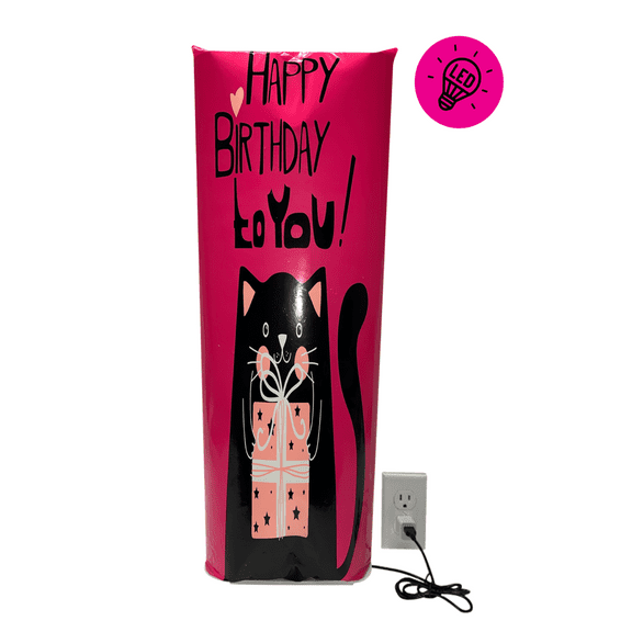 PUMP UP YOUR GREETINGS! 24in Cat Pop Up Greeting Card Balloon– USB Powered, Battery Pack Included