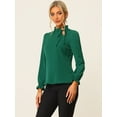 thumbnail image 2 of DARING DIVA Women's Elegant Ruffle Tie Neck Work Blouse Top XL Dark Green, 2 of 6