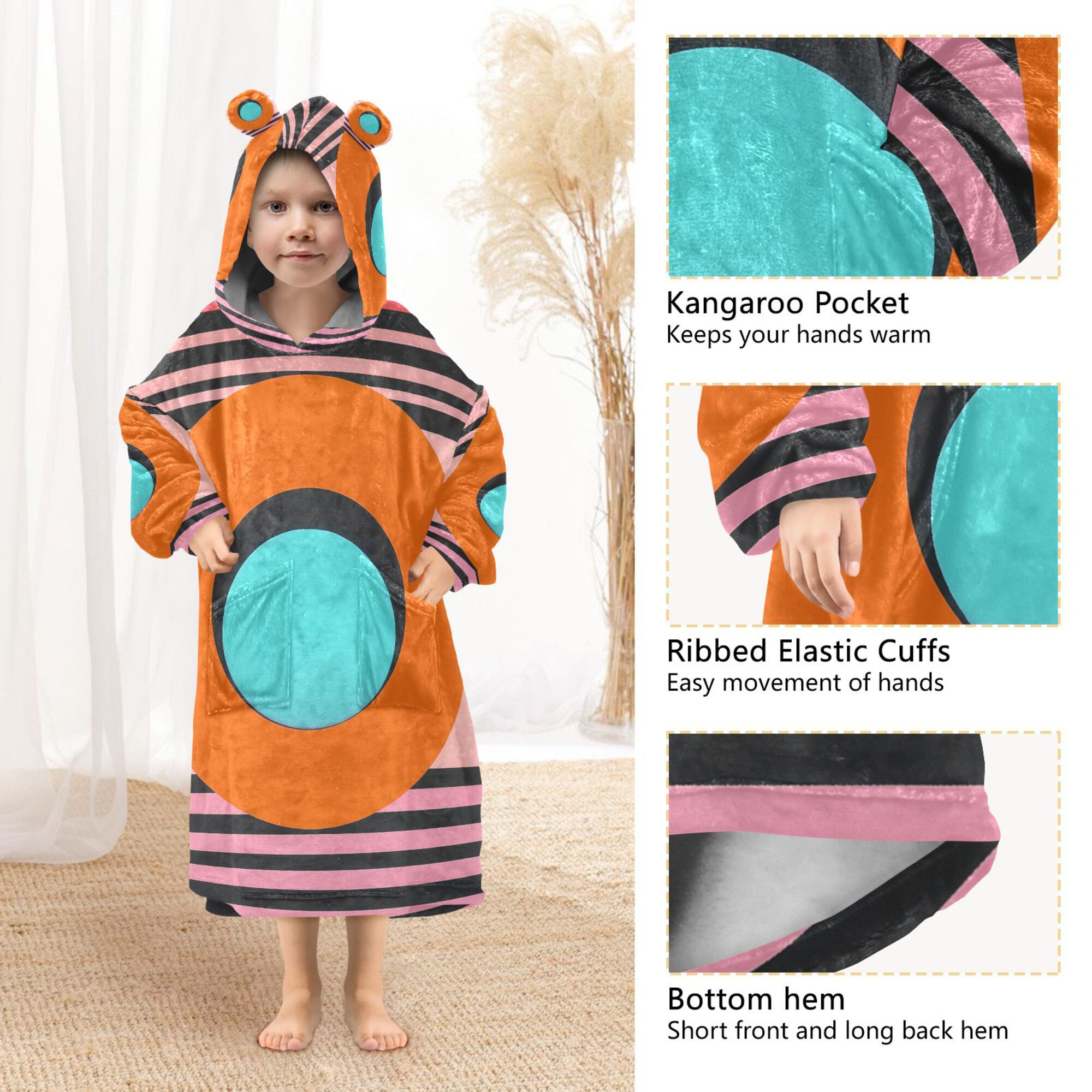 FORMRS Wearable Blanket Hoodie with Sleeves for Kids Cozy Flannel Sweatshirt, Orange Circle