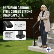 KFFKFF Outdoor Step Handrails, Fits 4-5 Steps, Sturdy Carbon Steel Stair Rail Kit with Install Tools, Safety Hand Rails for Seniors, Ideal for Concrete Steps, Porches & Decks, Square Black Design