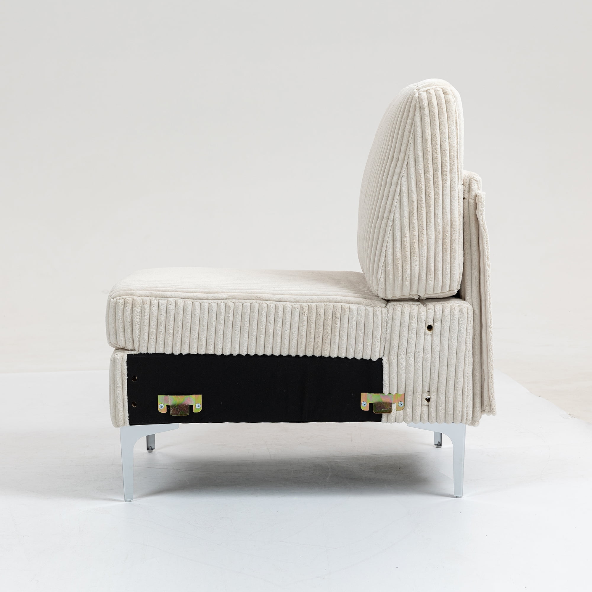 Modular Sectional Sofa, Armless Seat, Single Accent Chair, Beige Corduroy Fabric, Versatile Seating Arrangements