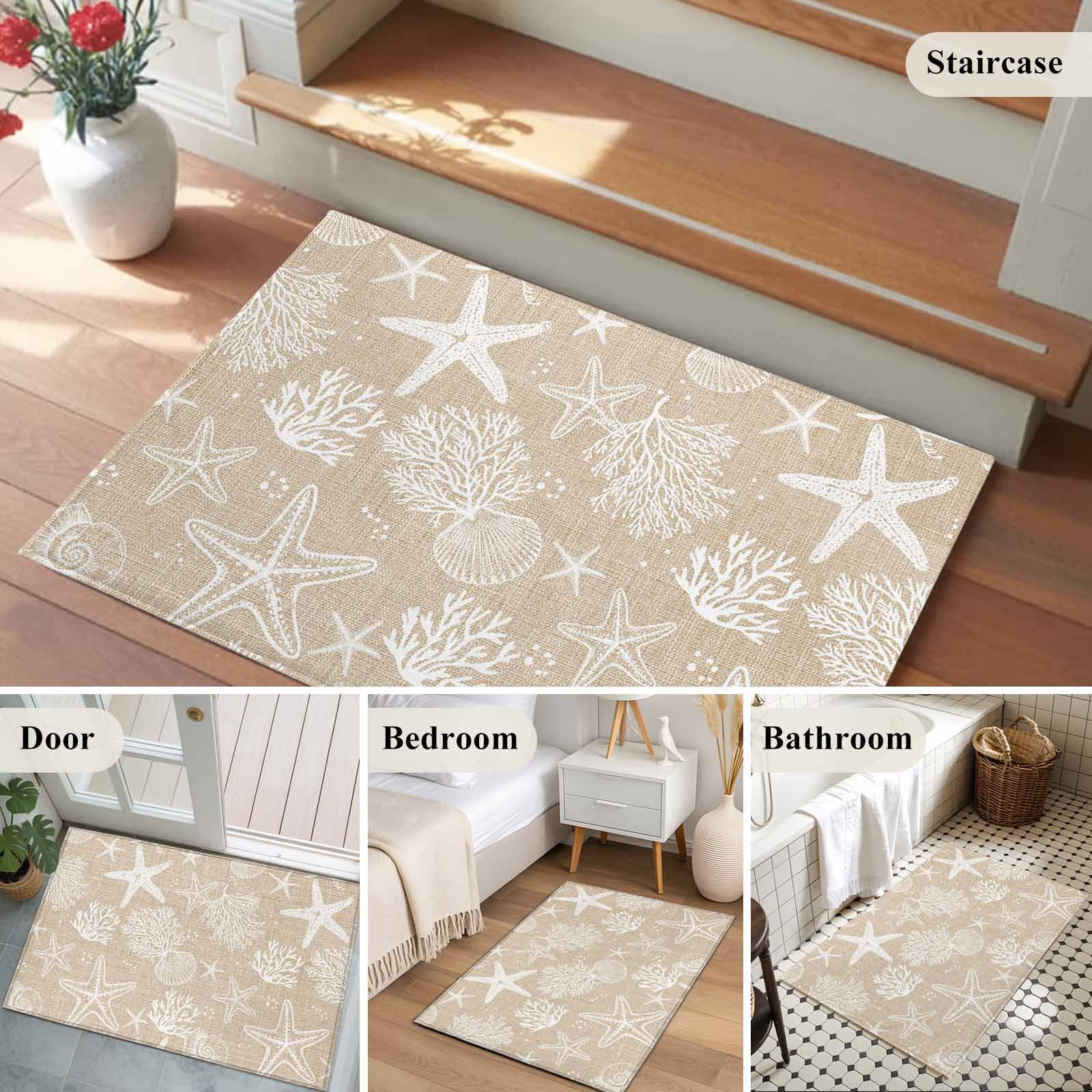 Rustic Coastal Entryway Rug 2'x3'&nbsp; Non Slip Front Door Mats, Sea Nautical Summer Beach Starfish Coral Entrance Rugs Indoor Outdoor Carpet, Washable Floor Mats Small Area Rug for Bedroom Kitchen