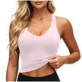 thumbnail image 5 of yoeyez Womens Workout Tank Tops with Built-in Shelf Bra Crew Neck Racerback Ribbed Cami Seamless Slim Fitted Yoga Tanks for Athletic, Gym, Running Pink,S, 5 of 7