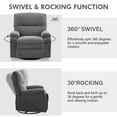 thumbnail image 4 of Swivel Recliner Chair, UHOMEPRO Manual Nursery Rocking Chair Single Sofa with Soft Cushion and Backrest, Living Room Lounge Chair with Side Pockets, Solid Wood Frame, Easy Assembly, Gray, 4 of 13