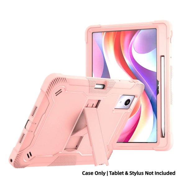 Heavy Duty Case for Lenovo Idea Tab 11 Inch 2025 (Model: TB336FU/TB336ZU),Shockproof Full-Body Protective Cover with Built-in Kickstand & Pen Holder, Black/Rose