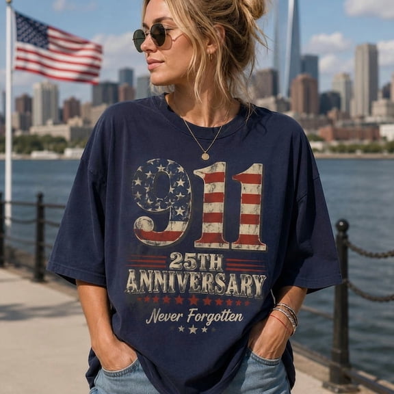 25th Anniversary 9/11 Shirt, Never Forgotten Patriot Day Memorial Tee Multicolor