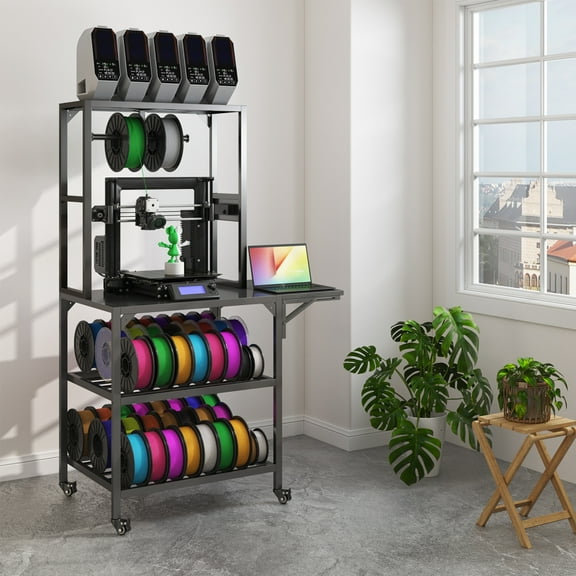DECMAY 3D Printer Stand with Filament Storage, Heavy-Duty 3D Printer Table with T-Spool Rack & Wheels