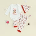 thumbnail image 2 of My First Christmas Baby Boy Girl Outfits Letter Romper +Pants +Hats Set Newborn Infant Fall Winter Xmas Holiday Clothes, 2 of 8
