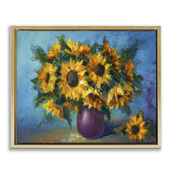 Stupell Industries Transitional Sunflowers Still Life Gold Floating Frame Canvas Art, 31 x 25, by Valery Rybakow
