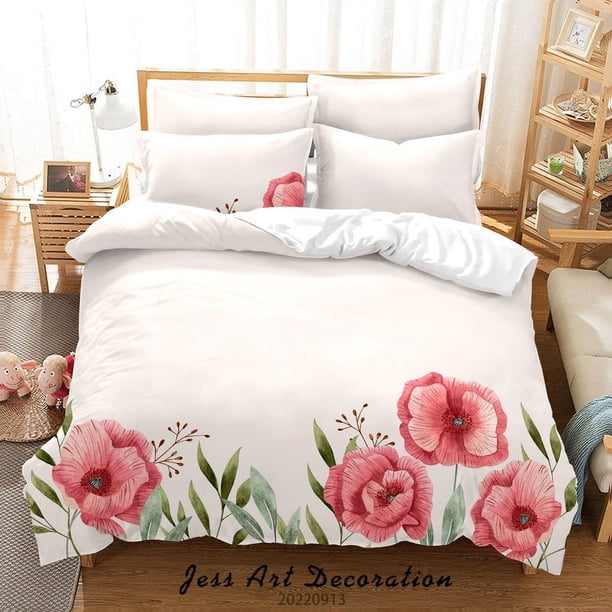 3D Floral Mariposa Orquídea Rosa Funda nórdica Juego de cama Set Funda nórdica