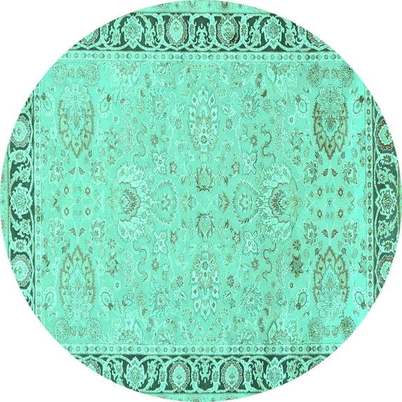 Ahgly Company Machine Washable Indoor Round Persian Turquoise Blue Traditional Area Rugs, 7' Round