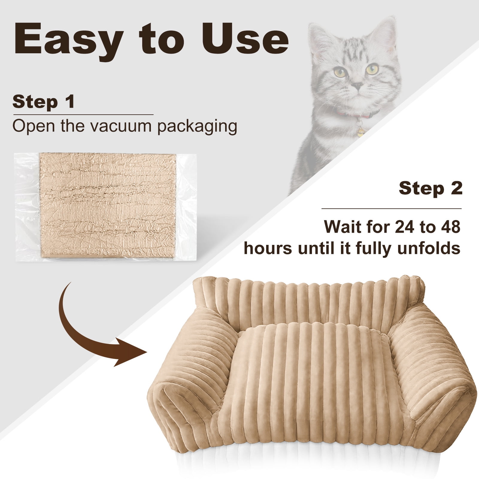 Sanmadrola Cute Cat Bed for Indoor Cats, Couch Bed with Removable Washable,Premium Soft Corduroy Fleece Pet Bed for Small Dog & Cat,Khaki