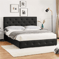 thumbnail image 3 of Renwick Diamond Button-Tufted Upholstered Platform Bed with Storage, Adult, Black, Queen, 3 of 13