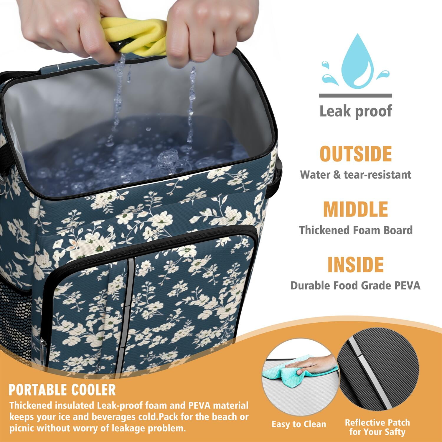 Travel Cooler Bag - Pioneer Flower Floral Print Pattern Camping Beer Cooler Backpack with Bottle Opener- Waterproof Insulated Picnic Backpacks - Cooler Bag for Beach