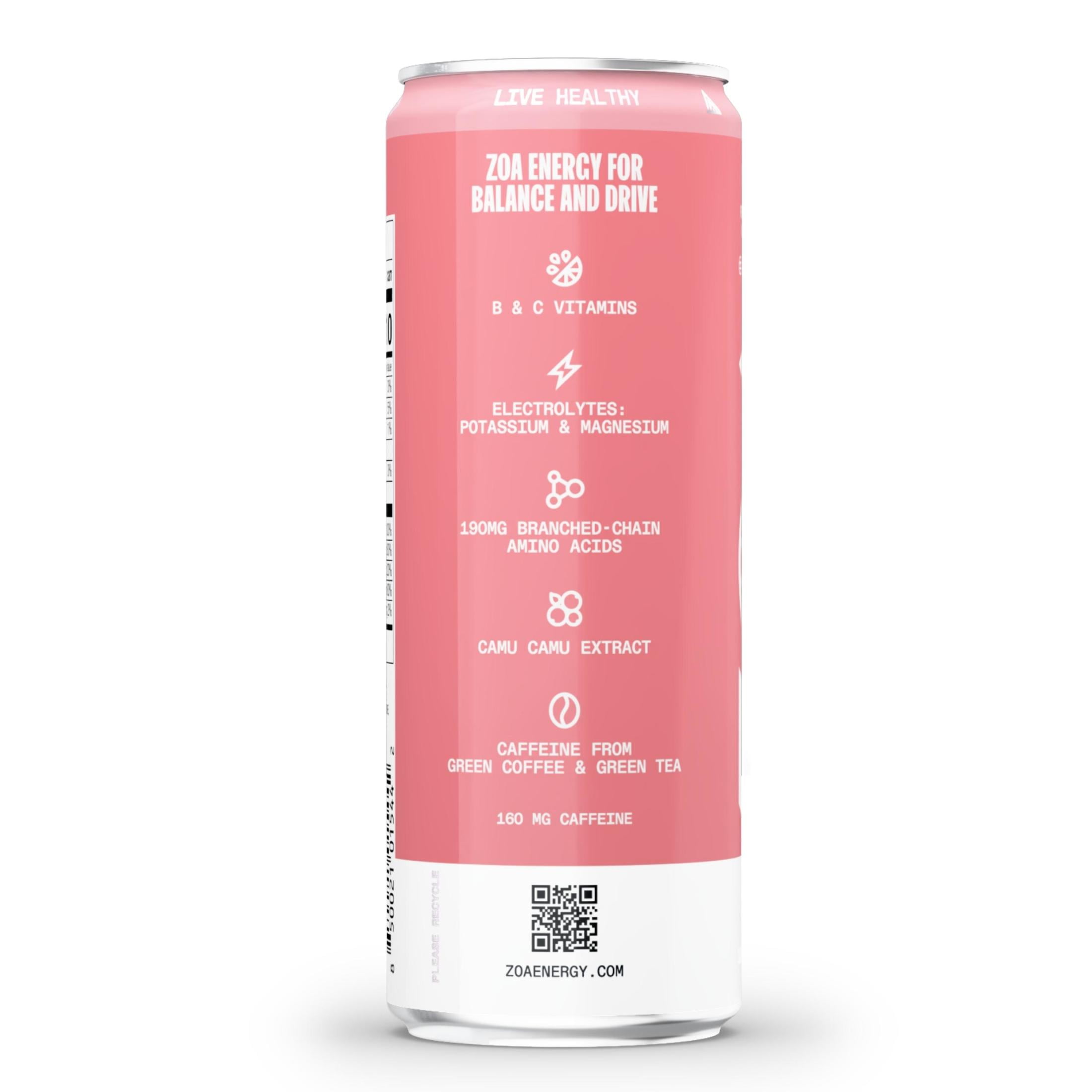 OZZY Peach ピーチ Zoa White Peach Zero Sugar Energy Drink, 12 fl oz Can, 0.0