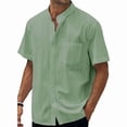 thumbnail image 2 of Qwertyu Mens Button Down Shirt Short Sleeve Casual Shirts Linen Textured Summer Beach Shirts Light Green 2XL, 2 of 4